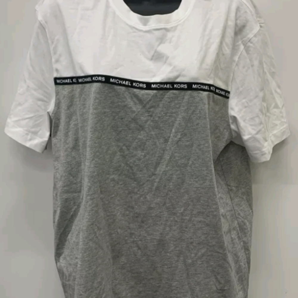 Michael Kors Gray/White MK Logo Crew Neck T Shirt Size L NWT MSRP $69.50 - Picture 2 of 6